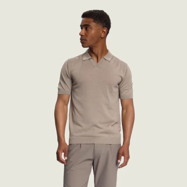 Duquezzi Merino Buttonless Polo Beige