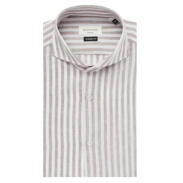 Gentiluomo Striped Scampia Fashion Fit Overhemd Wit/Bruin