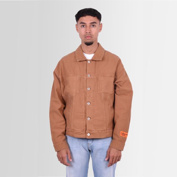 heron preston oversized canvas jacket tobacco bruin
