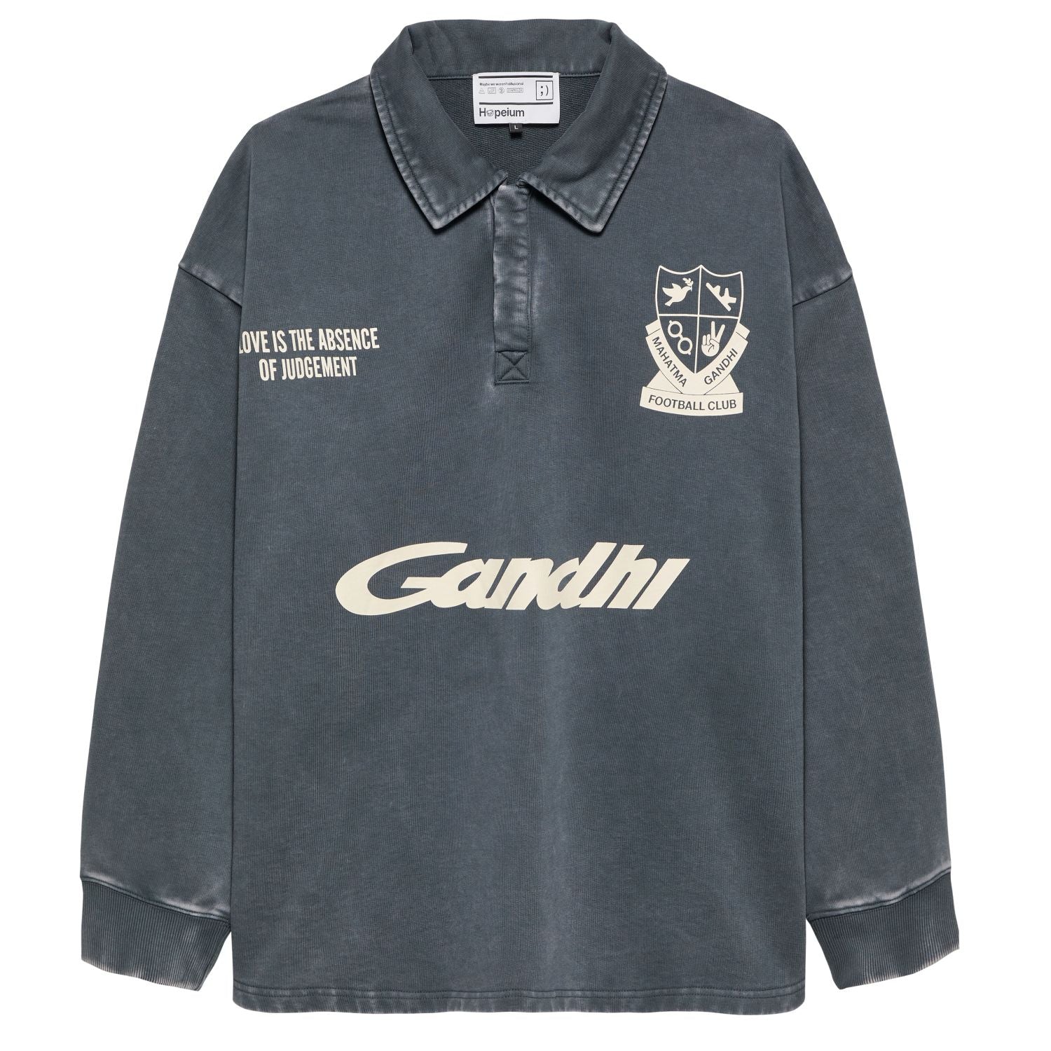 Hopeium Football Gandhi Longsleeve Polo Antraciet