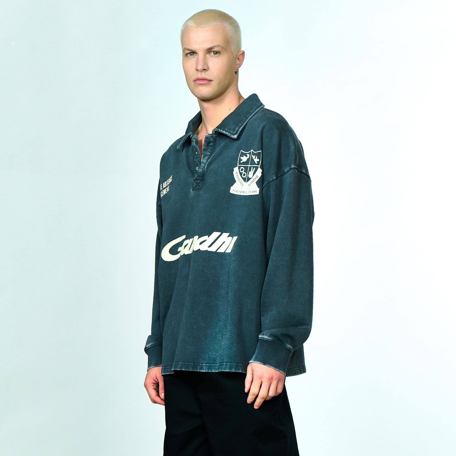 Hopeium Football Gandhi Longsleeve Polo Antraciet
