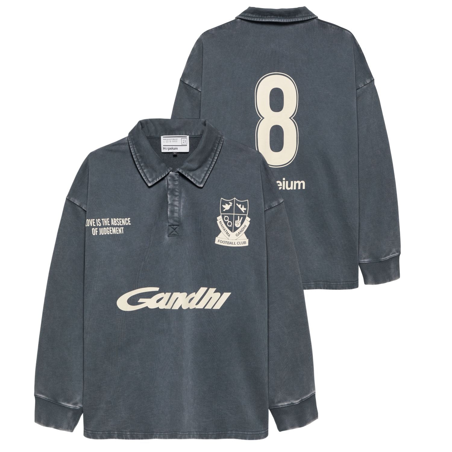 Hopeium Football Gandhi Longsleeve Polo Antraciet