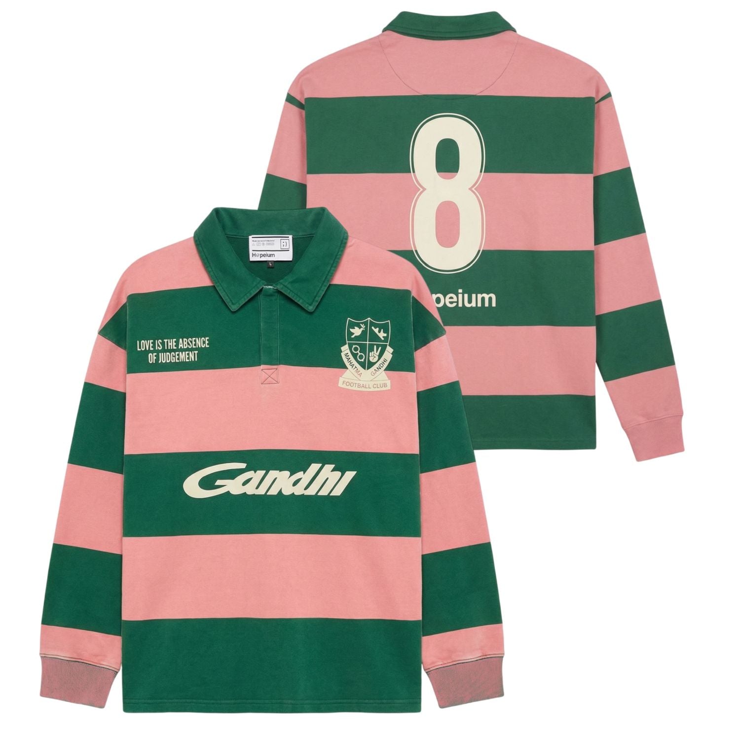Hopeium Football Gandhi Longsleeve Polo Donker Groen/Roze
