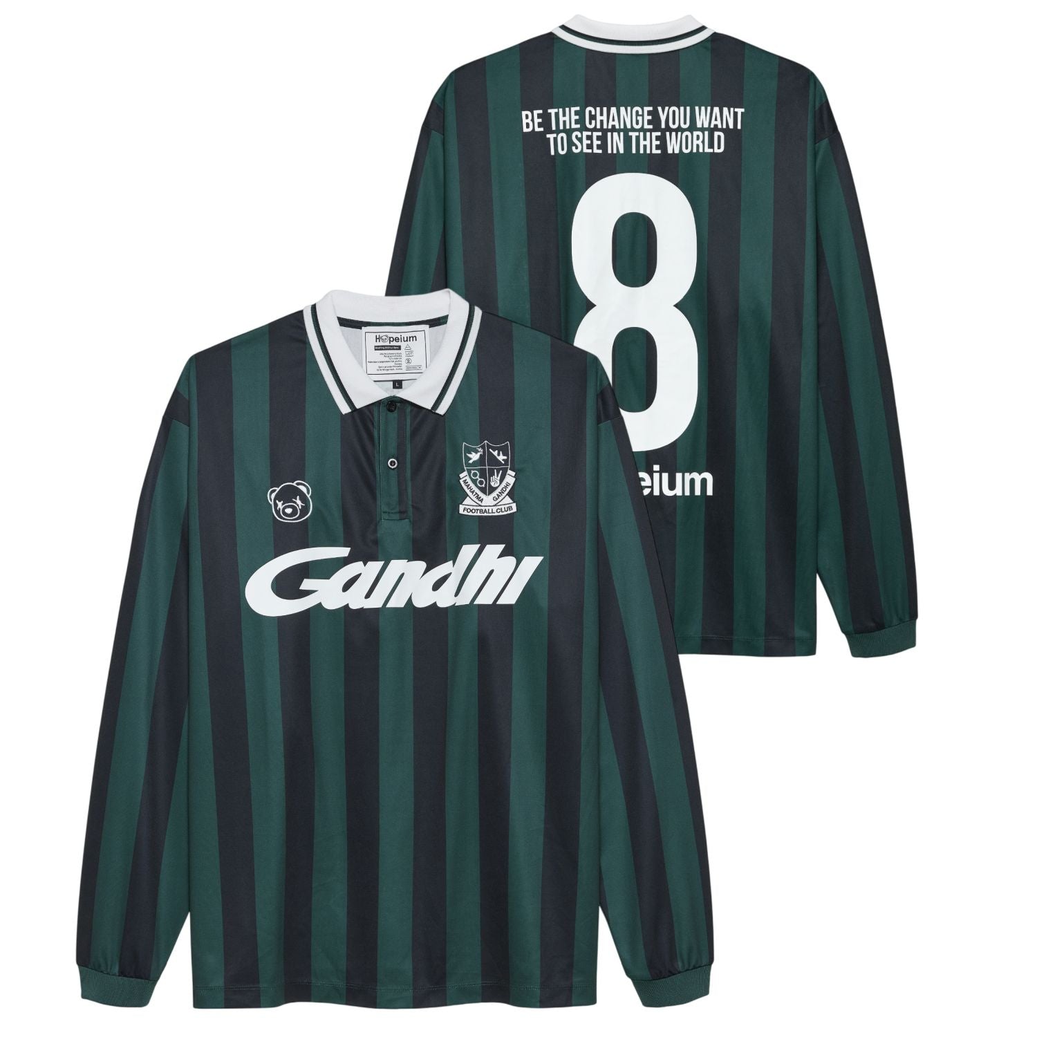 Hopeium Football Striped Longsleeve Polo Donker Groen/Navy