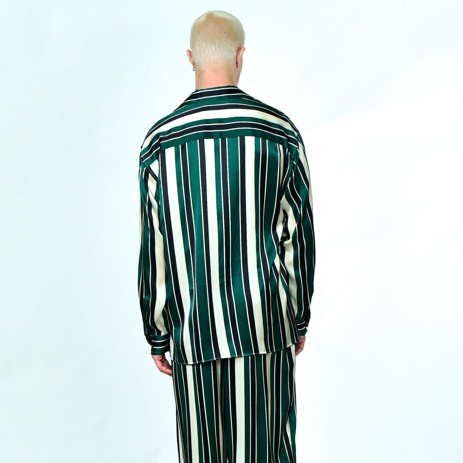 Hopeium Striped Silk Overhemd Donker Groen/Off White/Navy