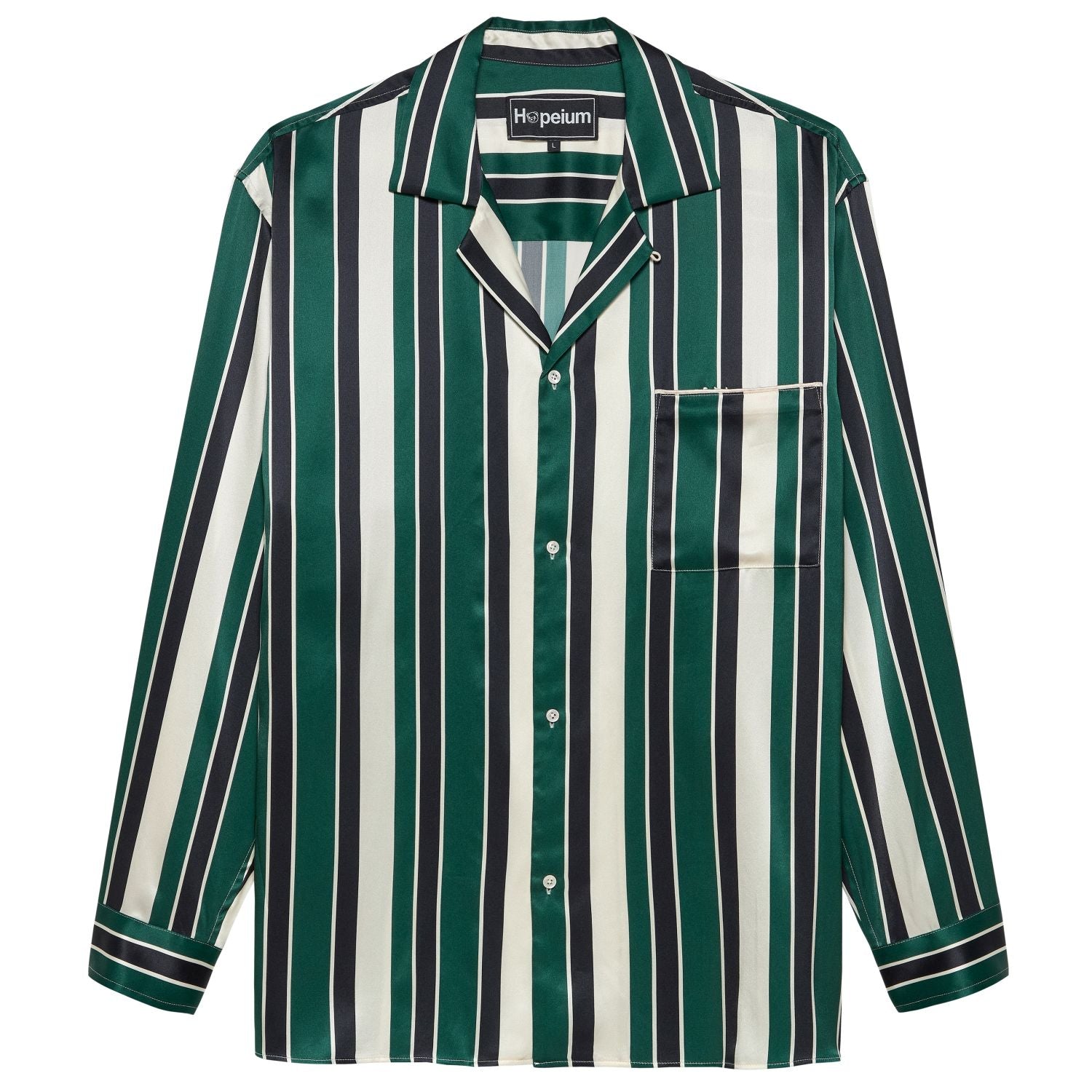 Hopeium Striped Silk Overhemd Donker Groen/Off White/Navy
