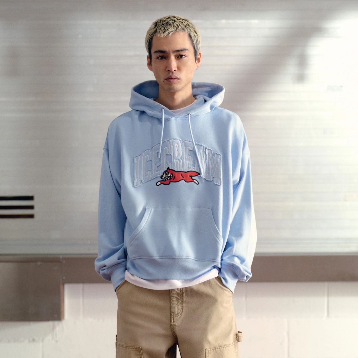 Icecream College Applique Running Dog Hoodie Licht Blauw