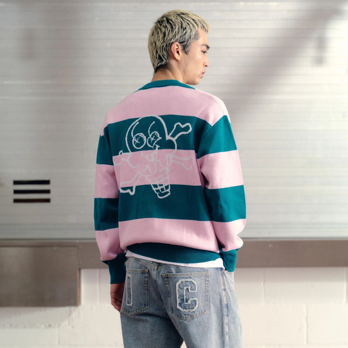 Icecream Cones & Bones Striped Knitted Cardigan Roze/Groen