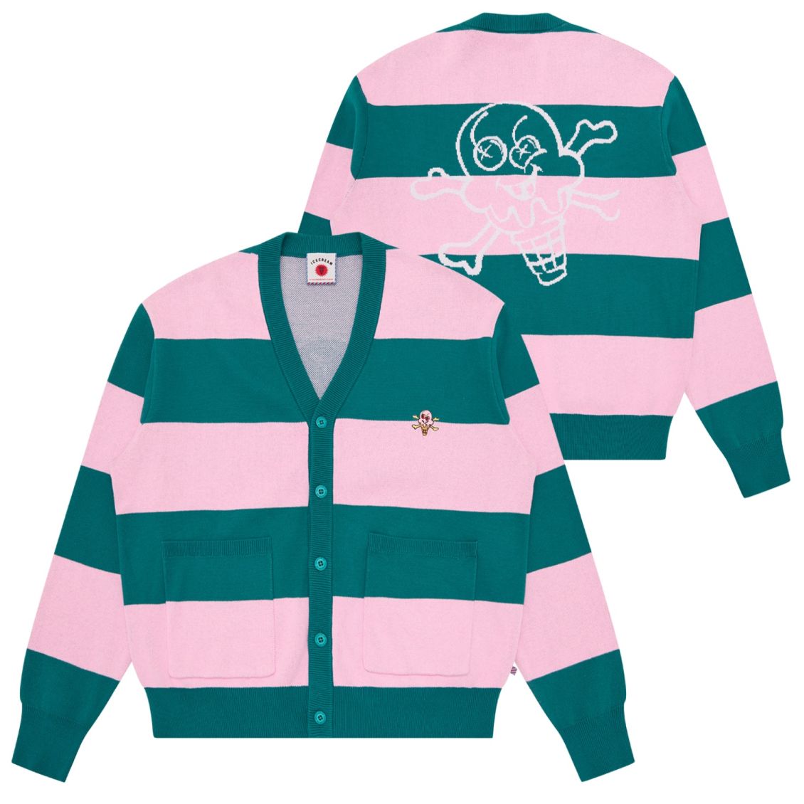 Icecream Cones & Bones Striped Knitted Cardigan Roze/Groen