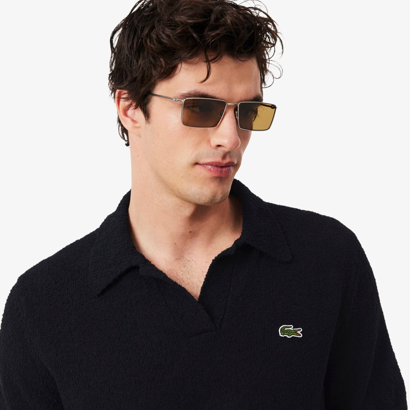 Lacoste Bouclé Knit Polo Zwart