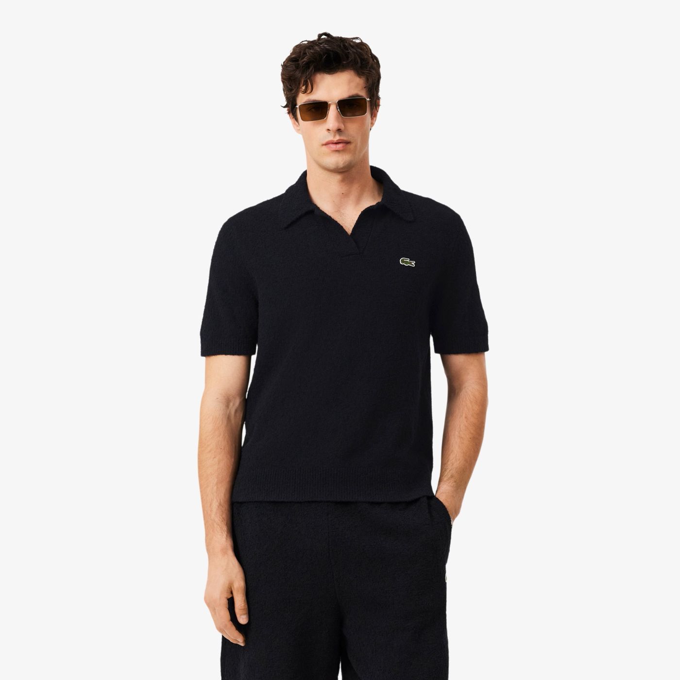 Lacoste Bouclé Knit Polo Zwart