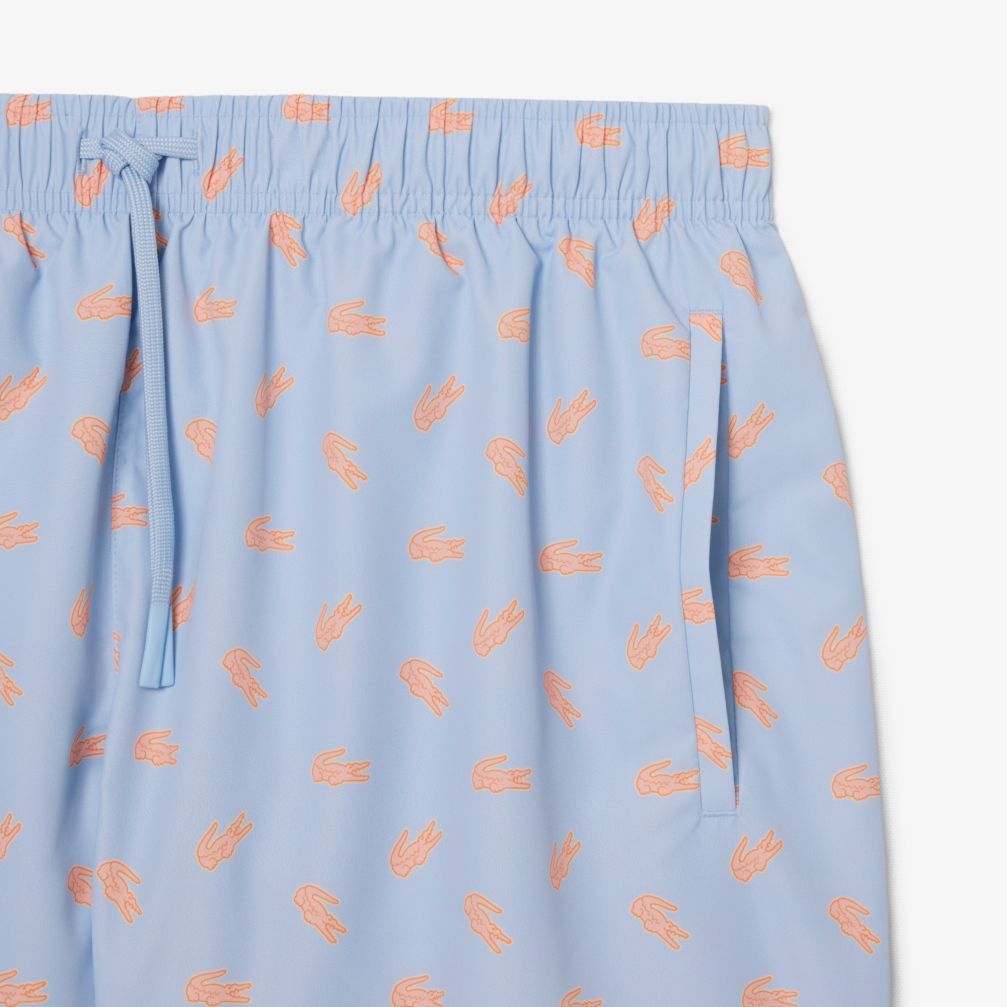 Lacoste Crocodile Print Zwembroek Licht Blauw