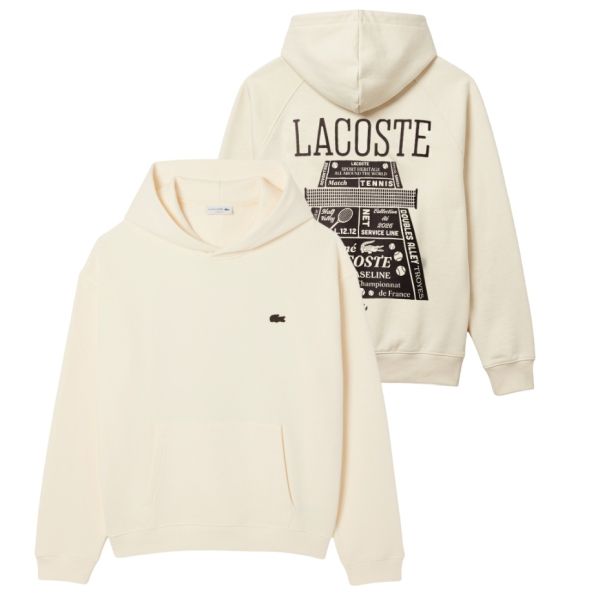 Lacoste Loose Fit Printed Hoodie Off White