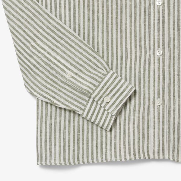 Lacoste Striped Linen Overhemd Donker Groen/Wit