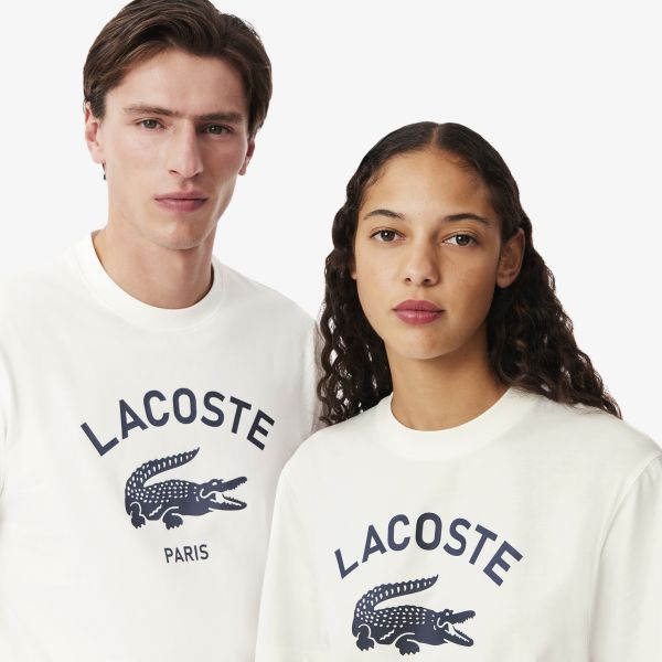 Lacoste Signature Print T-shirt Off White