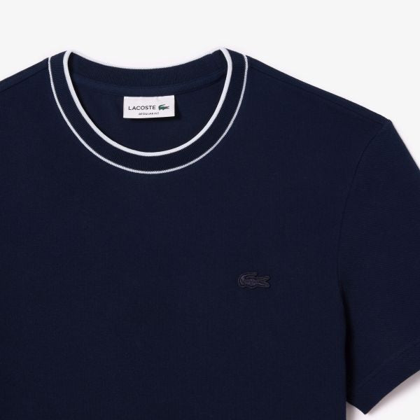 Lacoste Stretch Pique Striped Collar T-shirt Navy