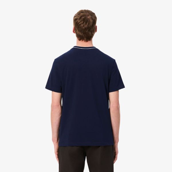 Lacoste Stretch Pique Striped Collar T-shirt Navy