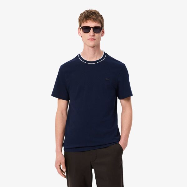 Lacoste Stretch Pique Striped Collar T-shirt Navy