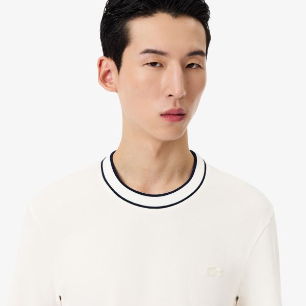 Lacoste Stretch Pique Striped Collar T-shirt Off White