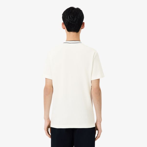 Lacoste Stretch Pique Striped Collar T-shirt Off White