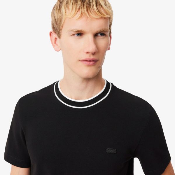 Lacoste Stretch Pique Striped Collar T-shirt Zwart