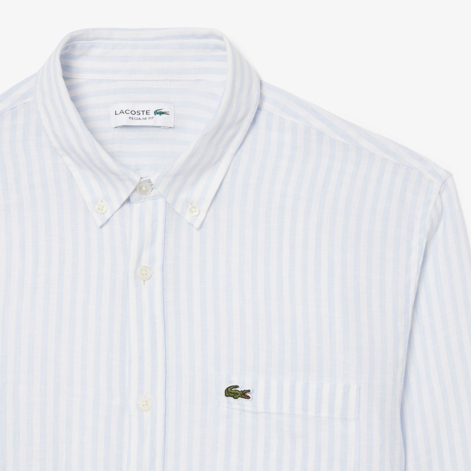 Lacoste Striped Linen Overhemd Licht Blauw/Wit