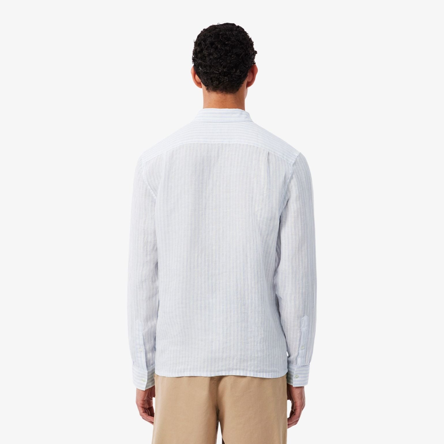 Lacoste Striped Linen Overhemd Licht Blauw/Wit