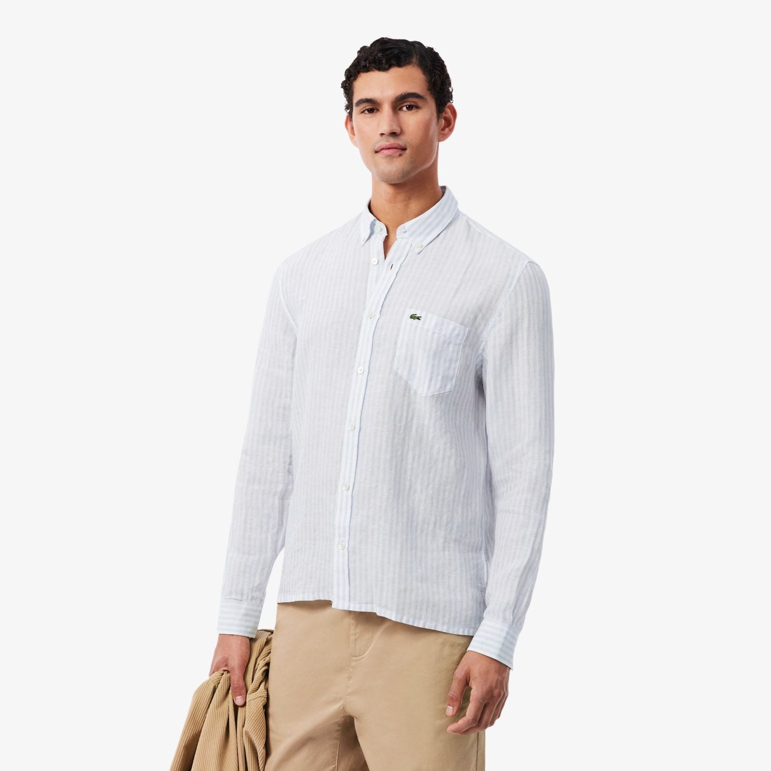 Lacoste Striped Linen Overhemd Licht Blauw/Wit