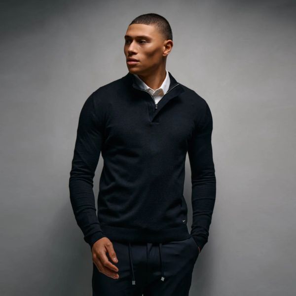 Malelions Knitted Longsleeve Zip Polo Zwart