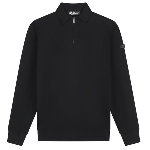 Malelions Knitted Longsleeve Zip Polo Zwart