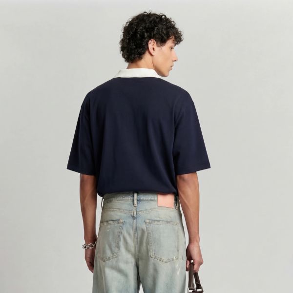 Mansour Jacquard Knitted Polo Navy