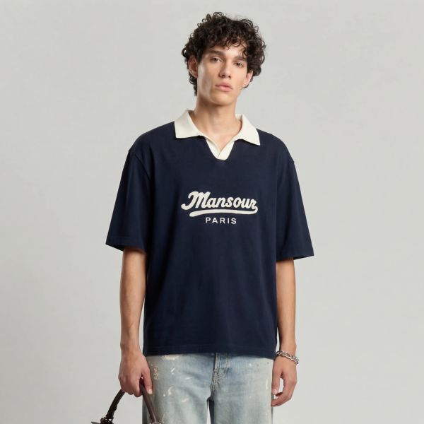 Mansour Jacquard Knitted Polo Navy