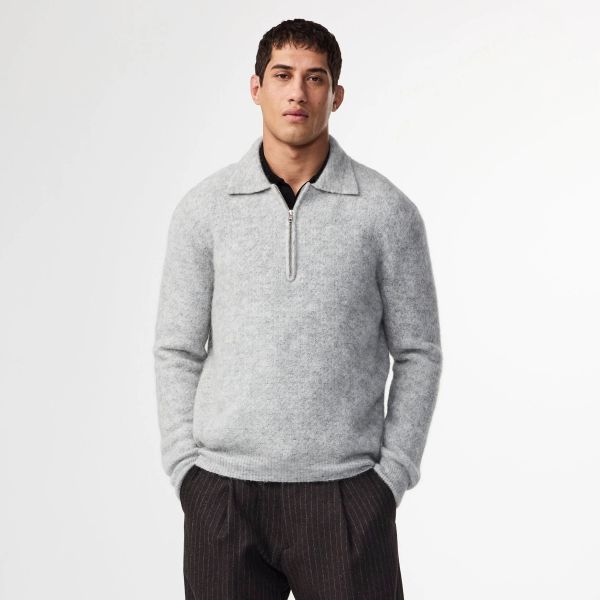 NN.07 Alfie Zip Longsleeve Polo Grijs
