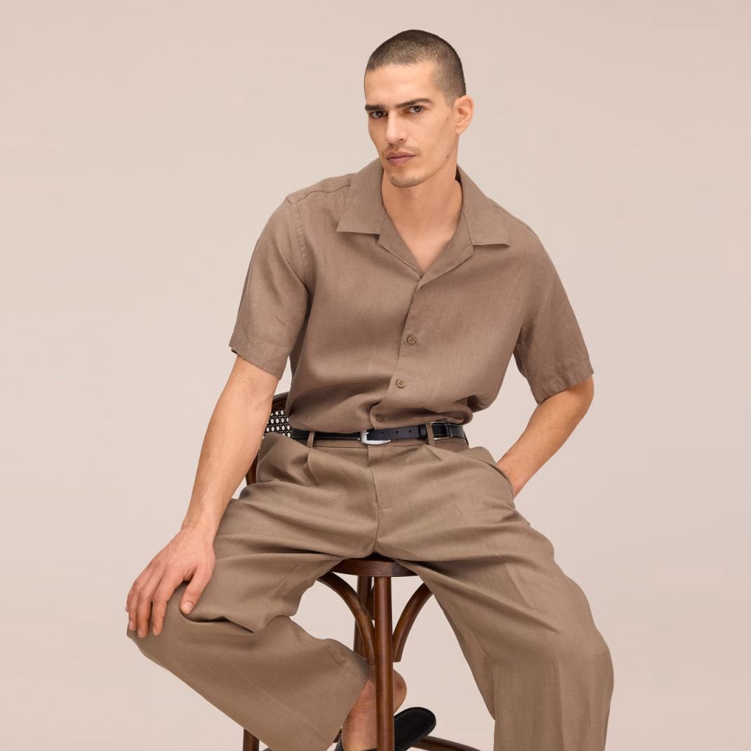 NN.07 Julio Open Collar Linen Overhemd Bruin