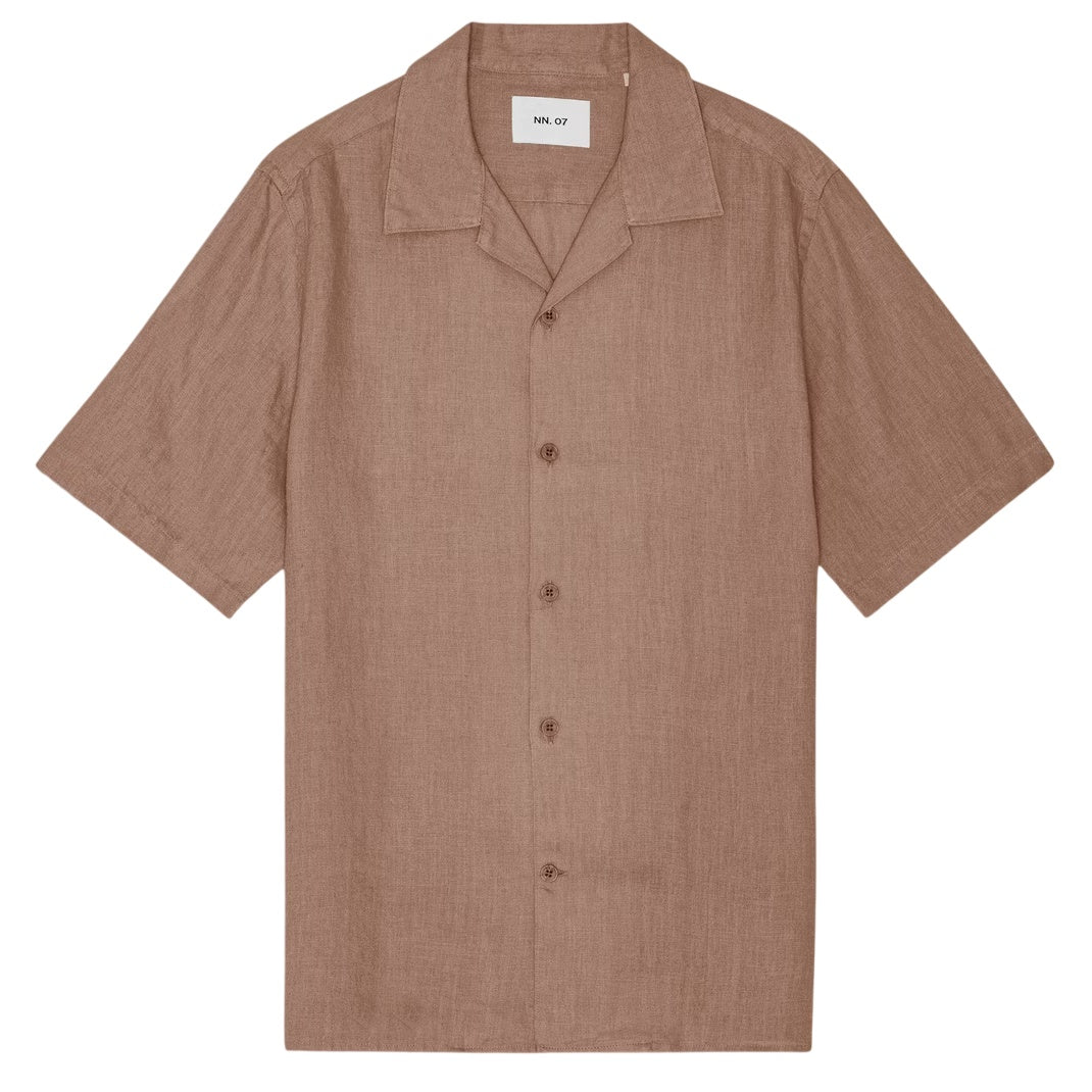 NN.07 Julio Open Collar Linen Overhemd Bruin