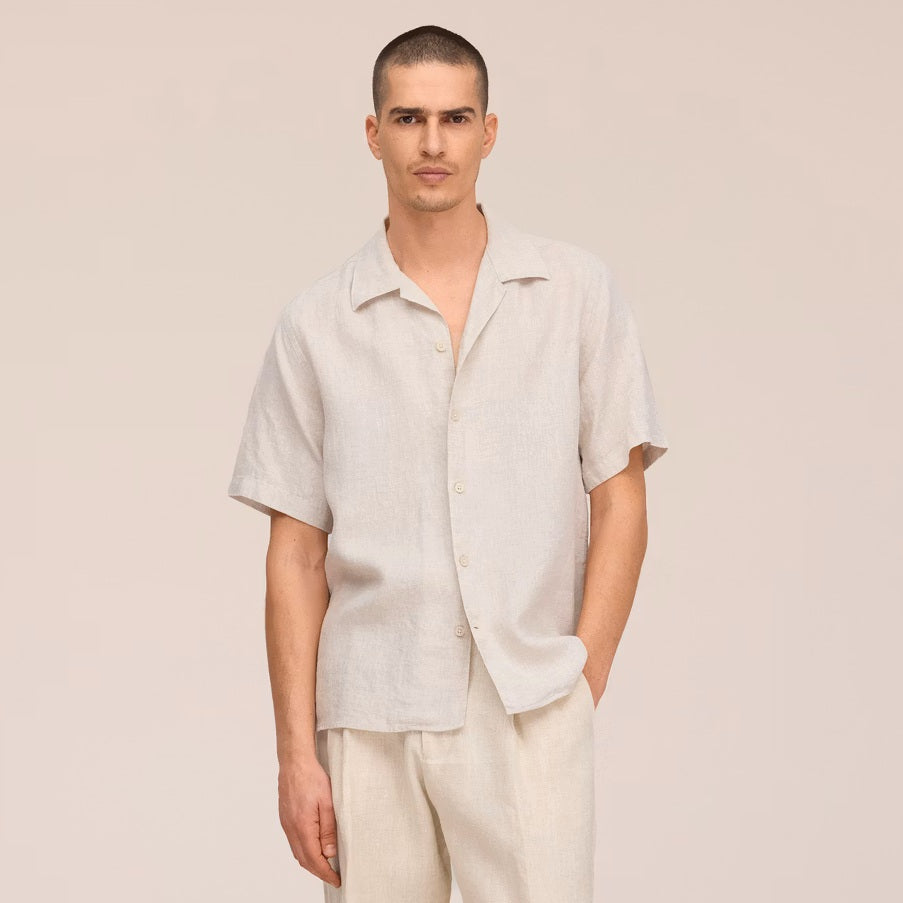 NN.07 Julio Open Collar Linen Overhemd Off White