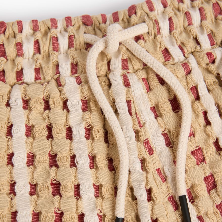 OAS Lano Porto Waffle Korte Broek Rood/Beige
