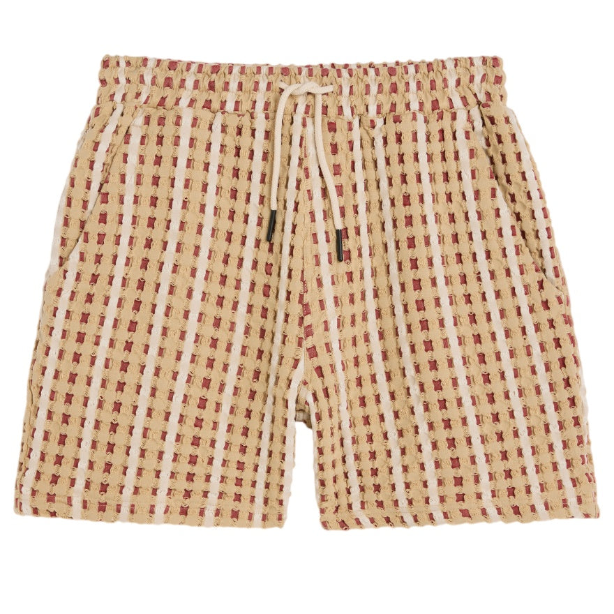 OAS Lano Porto Waffle Korte Broek Rood/Beige