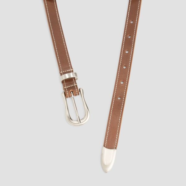 Olaf Contrast Stitch Leather Riem Bruin