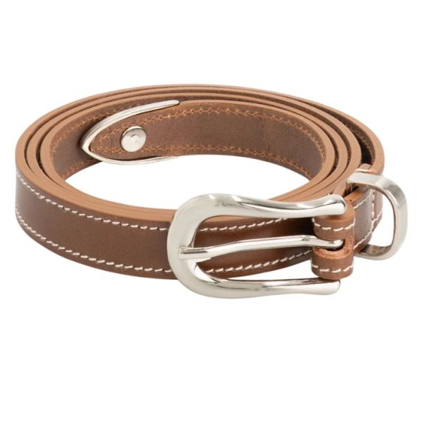 Olaf Contrast Stitch Leather Riem Bruin