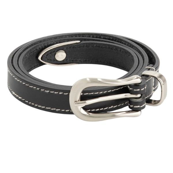 Olaf Contrast Stitch Leather Riem Zwart