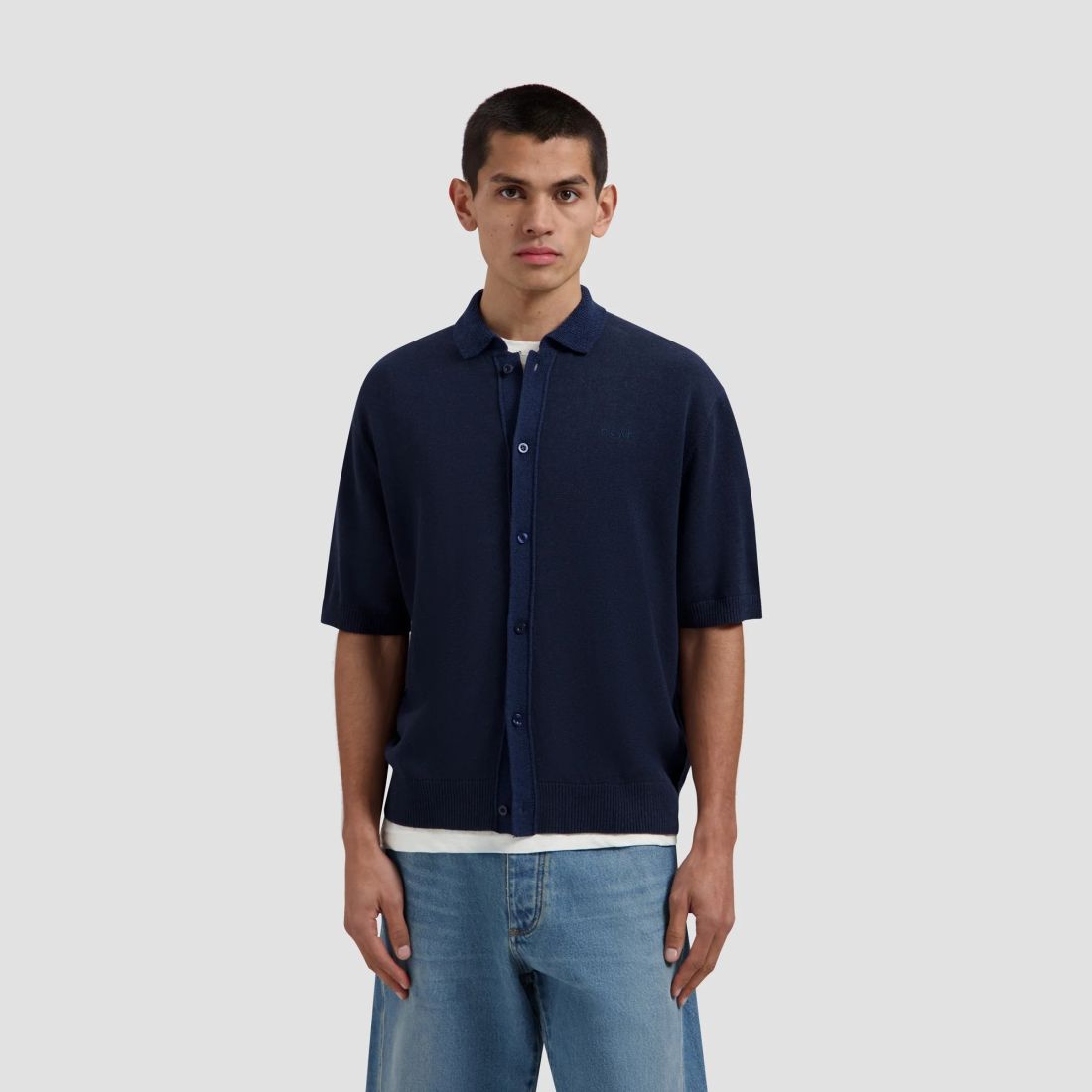 Olaf Linen Knitted Overhemd Navy