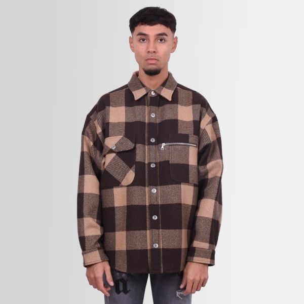 Palm Angels Life is Palm Flannel Overshirt Bruin