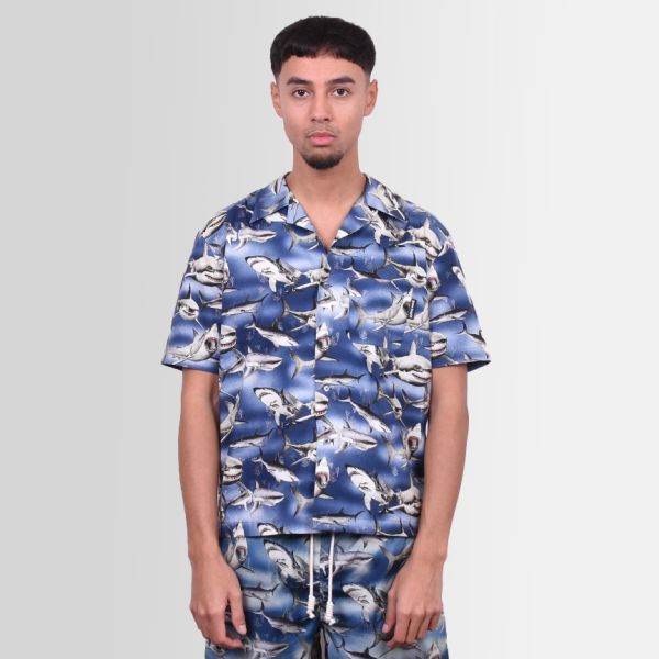 Palm Angels Sharks Bowling Overhemd Blauw