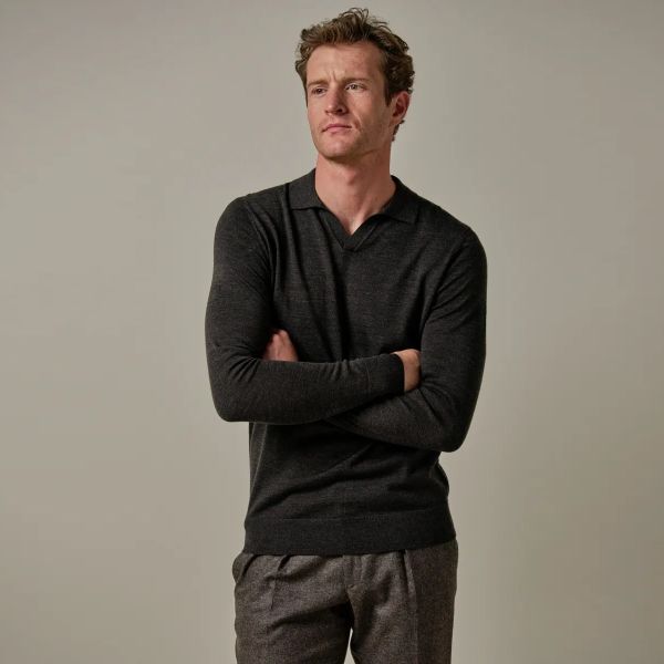Profuomo Open Collar Longsleeve Polo Bruin