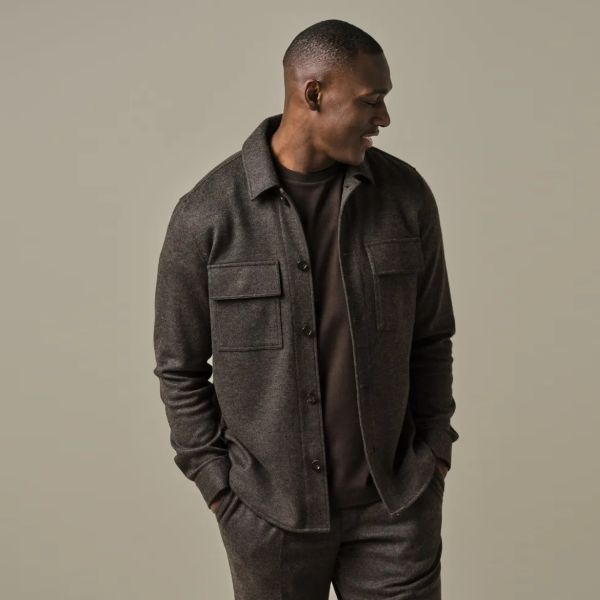 Profuomo Wool Knitted Overshirt Bruin