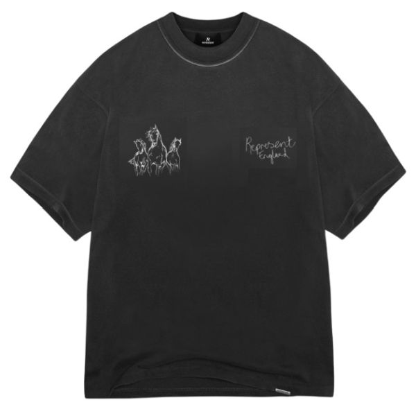 Represent Hand Drawn Thoroughbred Horses T-shirt Zwart