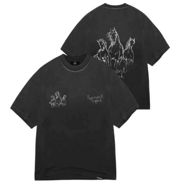 Represent Hand Drawn Thoroughbred Horses T-shirt Zwart