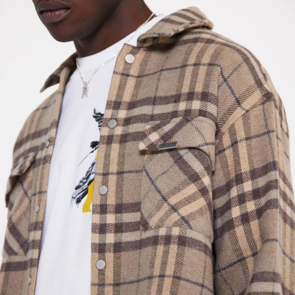 Represent Intial Print Flannel Overshirt Bruin
