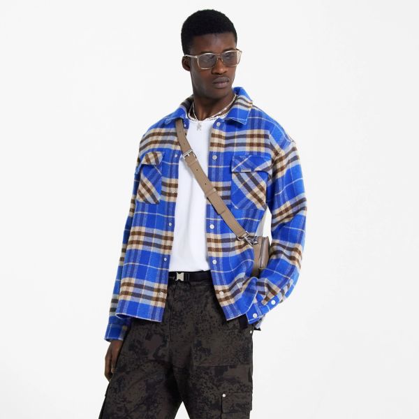 Represent Intial Print Flannel Overshirt Kobalt